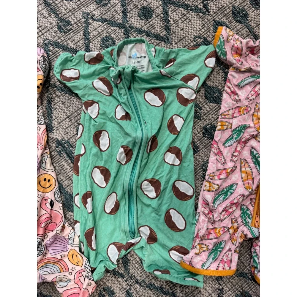 Little One Shop Bamboo Shortie Romper Bundle 12-24M Flamingo Coconut Surf